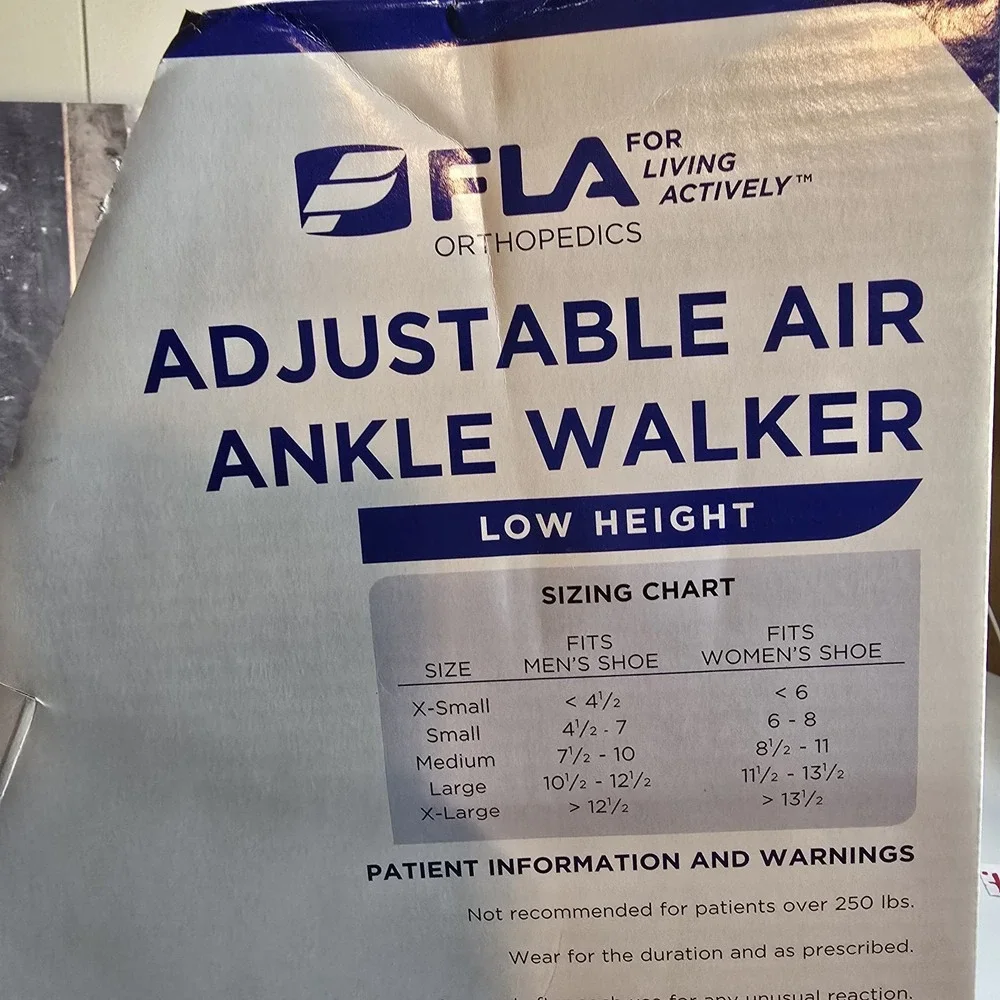 FLA Adjustable Air Ankle Walker Boot Low Large M 10.5-12.5‎ W 11.5-13.5 & Sock
